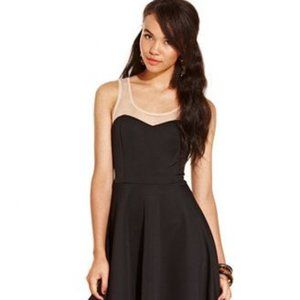 Sleeveless Illusion Skater Dress, Black/Nude